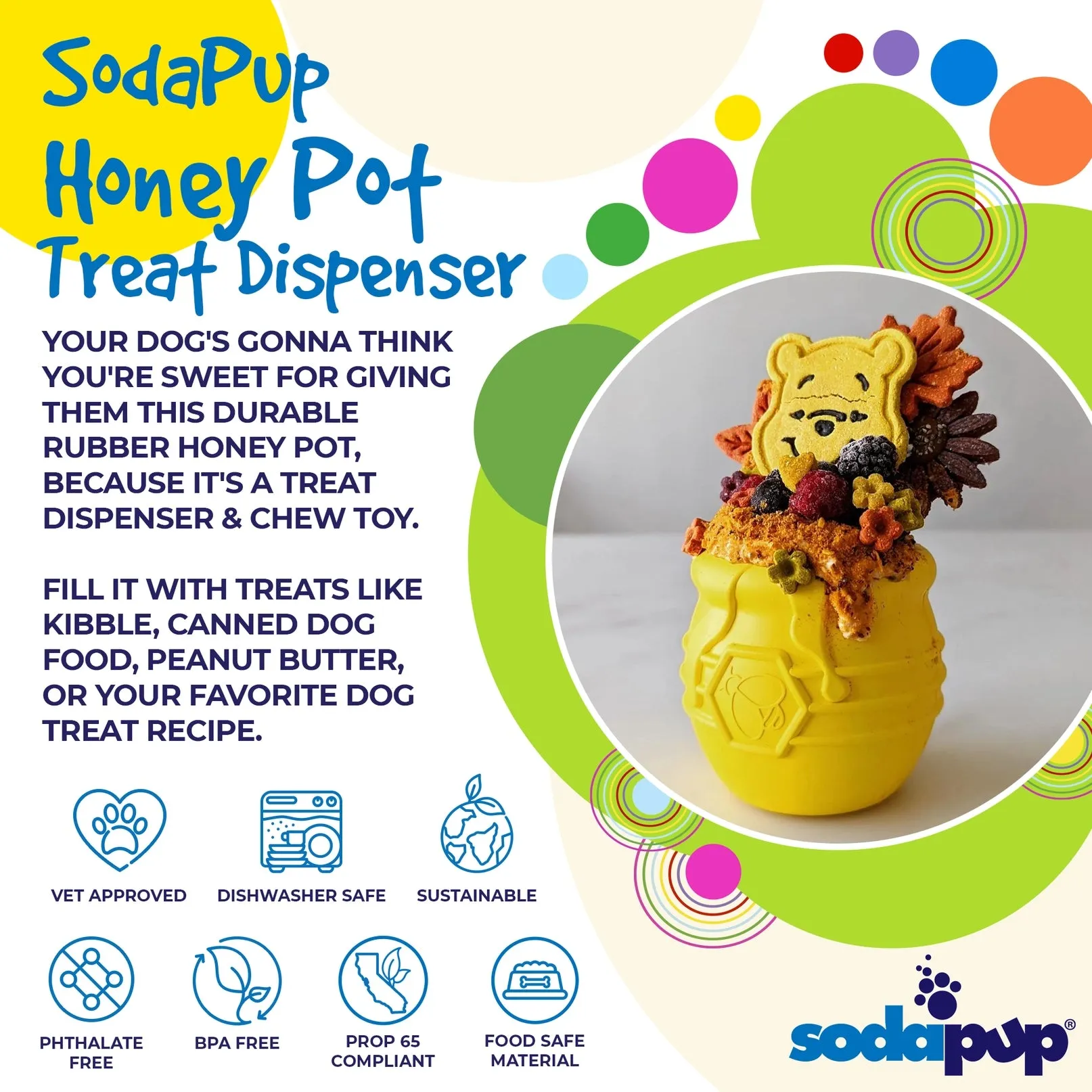 NEW! Honey Pot 2.0 Large Durable Rubber Treat Dispenser & Enrichment Toy for Dogs