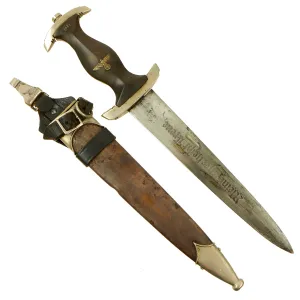 Original German WWII Early Partial Ground Röhm Signature Identified Numbered M33 SS Dagger by Eickhorn with Scabbard & Rare Vertical Belt Hanger