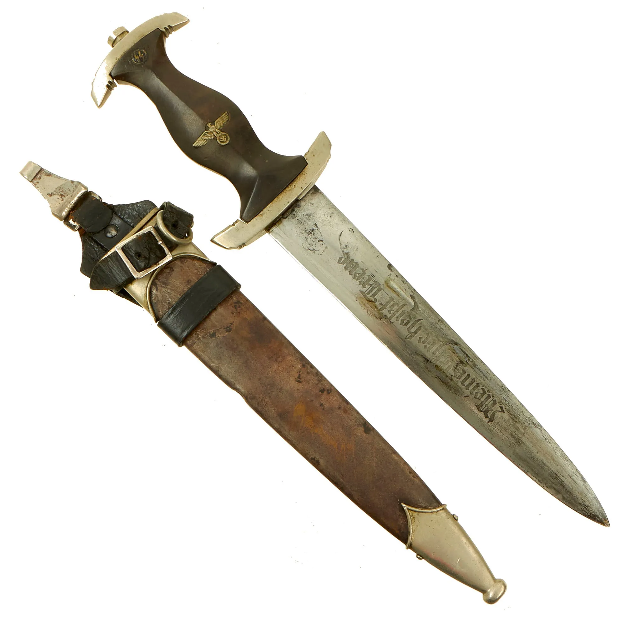 Original German WWII Early Partial Ground Röhm Signature Identified Numbered M33 SS Dagger by Eickhorn with Scabbard & Rare Vertical Belt Hanger