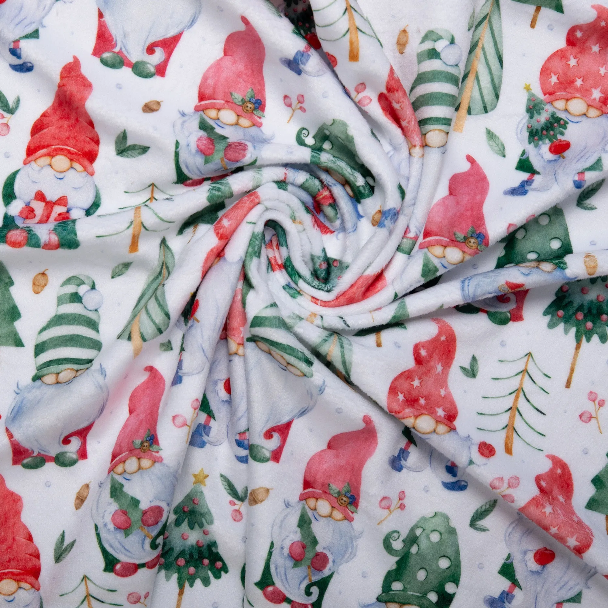 Printed Micro Chenille - DIGITAL - Gnomes Christmas - White