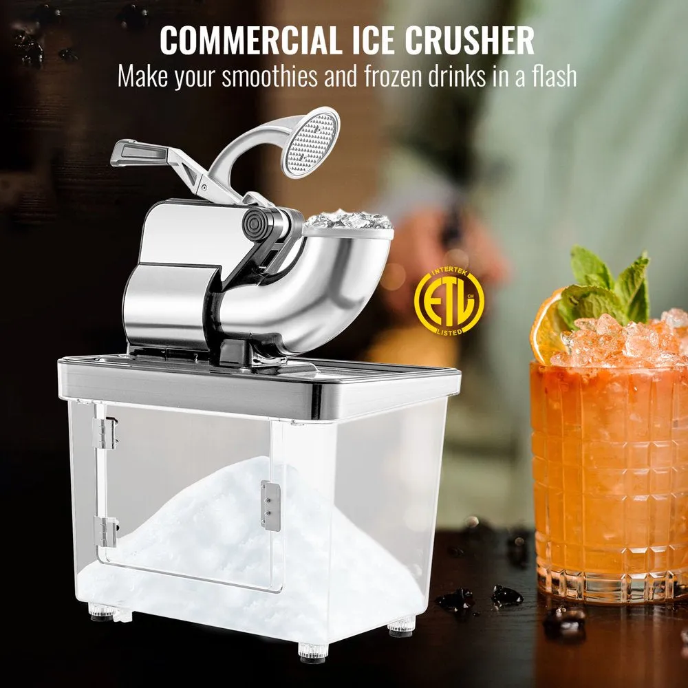 Vevor 110V Commercial Ice Crusher 440LBS/H, ETL Approved 300W Electric Snow Cone Machine with Dual Blades, Stainless Steel Shaved Ice Machine with Safety On/Off Switch