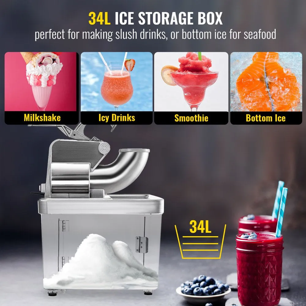 Vevor 110V Commercial Ice Crusher 440LBS/H, ETL Approved 300W Electric Snow Cone Machine with Dual Blades, Stainless Steel Shaved Ice Machine with Safety On/Off Switch