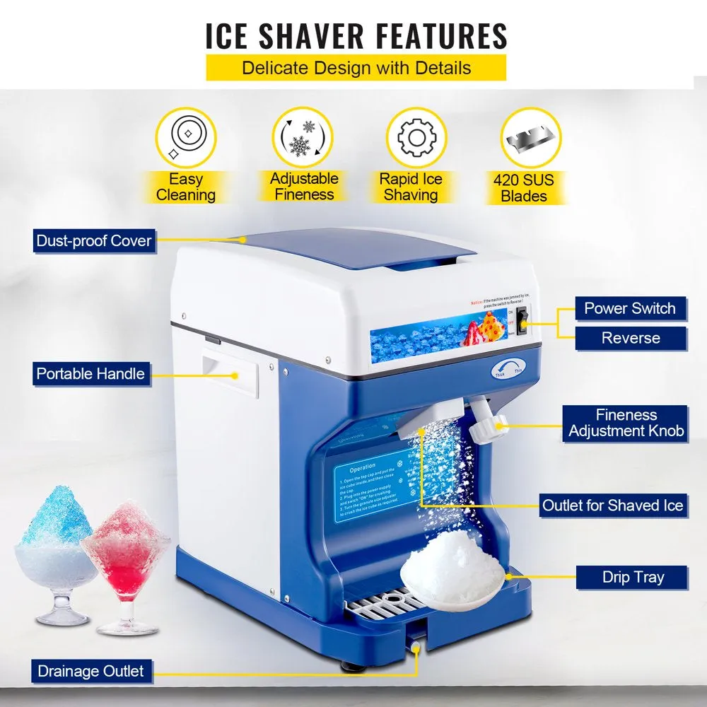 Vevor Electric Ice Shaver Machine 250W Snow Cone Maker 265Lbs/H. for Home and Commercial