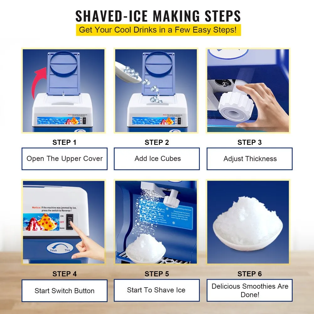 Vevor Electric Ice Shaver Machine 250W Snow Cone Maker 265Lbs/H. for Home and Commercial