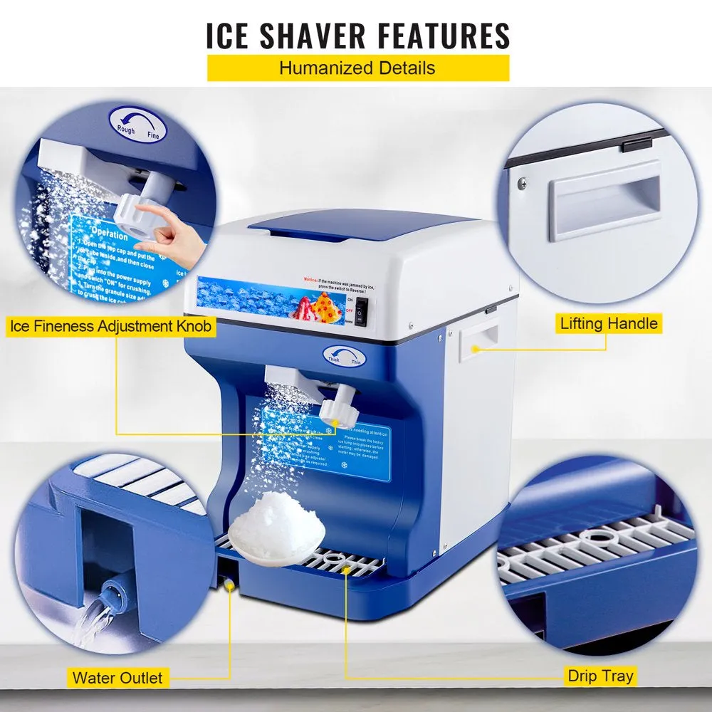 Vevor Electric Ice Shaver Machine 250W Snow Cone Maker 265Lbs/H. for Home and Commercial