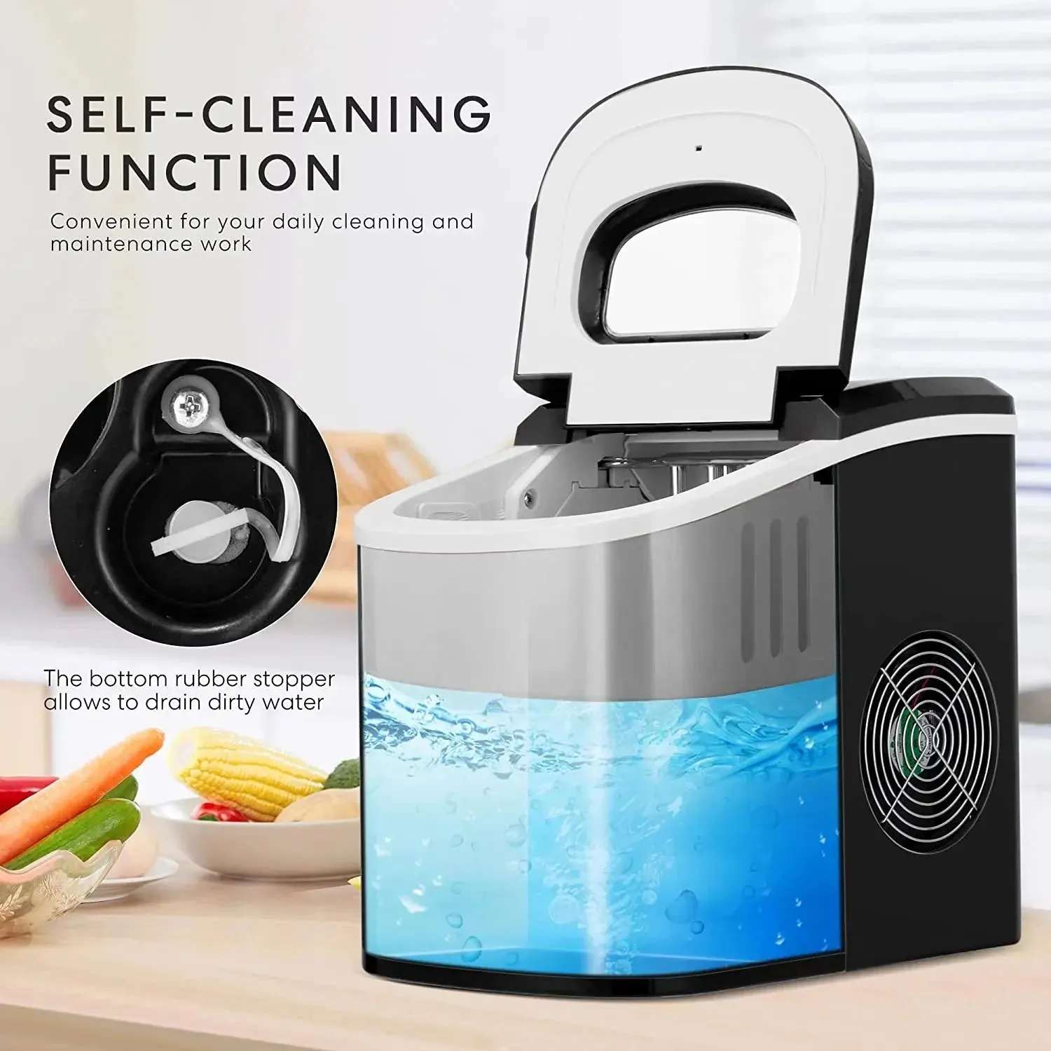 VIVOHOME Portable Compact Electric Ice Maker Machine,Countertop Ice Maker 26Lbs/Day,Self-Cleaning Portable Ice Maker Machine,Black