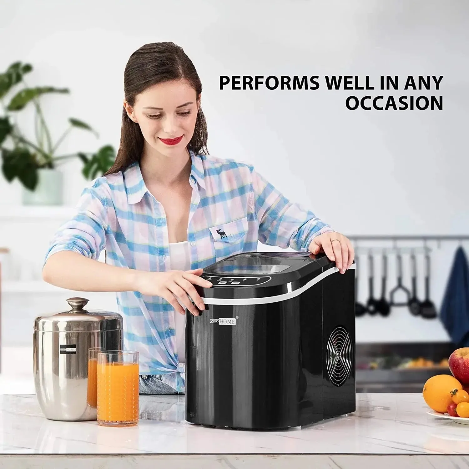 VIVOHOME Portable Compact Electric Ice Maker Machine,Countertop Ice Maker 26Lbs/Day,Self-Cleaning Portable Ice Maker Machine,Black