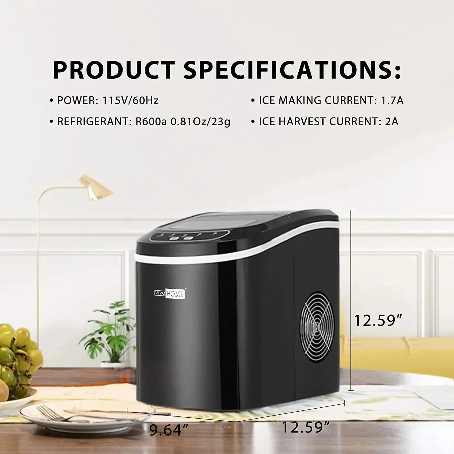 VIVOHOME Portable Compact Electric Ice Maker Machine,Countertop Ice Maker 26Lbs/Day,Self-Cleaning Portable Ice Maker Machine,Black